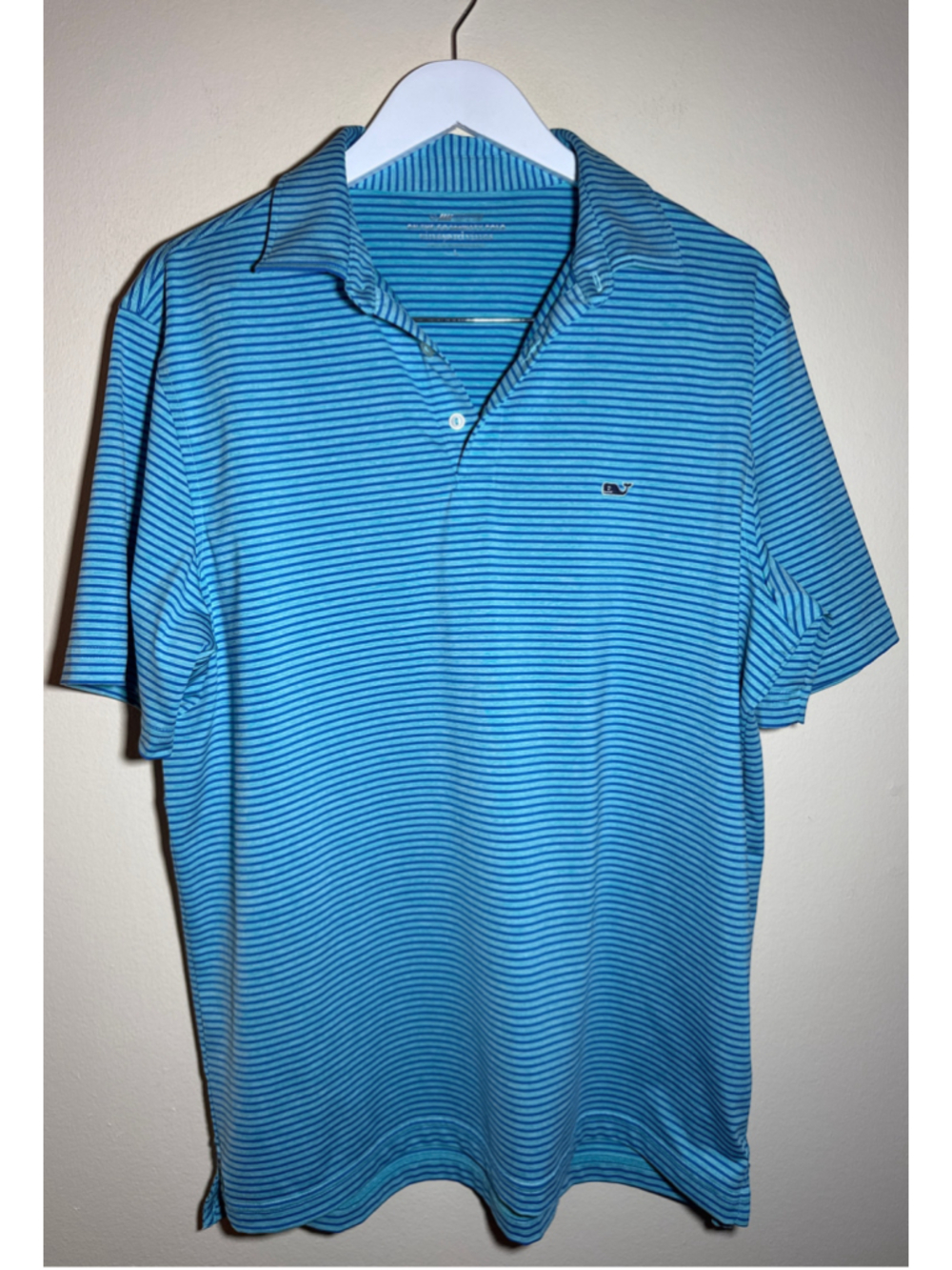 Vineyard Vines Polo Shirt Large Blue Striped Performance Golf Top